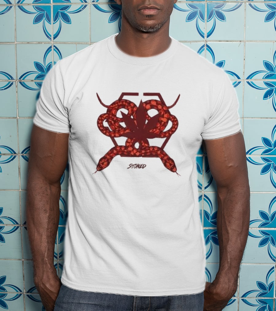 Stoned And Co Mystic Hexagon Snake With Leaf Motif T-Shirt