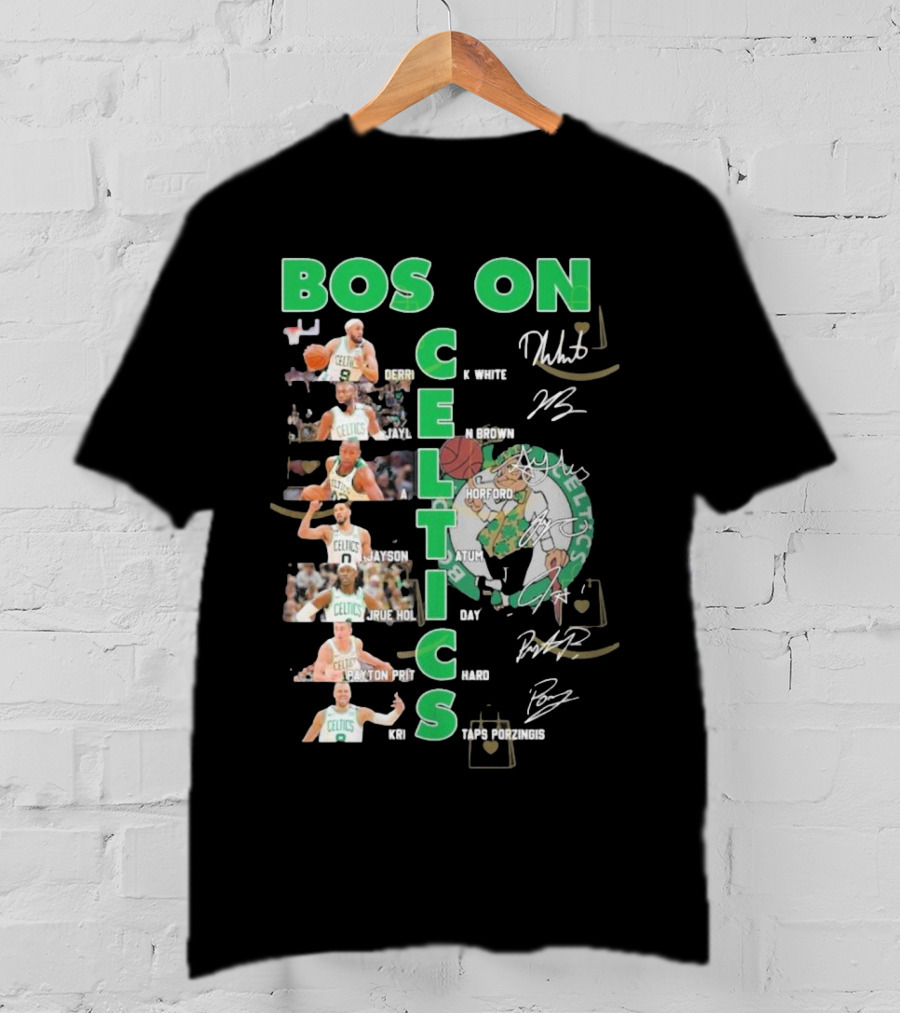 Boston Celtics Derrick White Jaylen Brown Jayson Tatum Jrue Holiday Al Horford Kris Porzingis Team Signatures T-Shirt