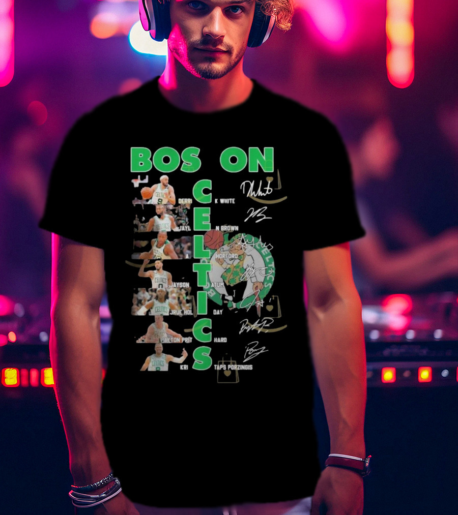 Boston Celtics Derrick White Jaylen Brown Jayson Tatum Jrue Holiday Al Horford Kris Porzingis Team Signatures T-Shirt