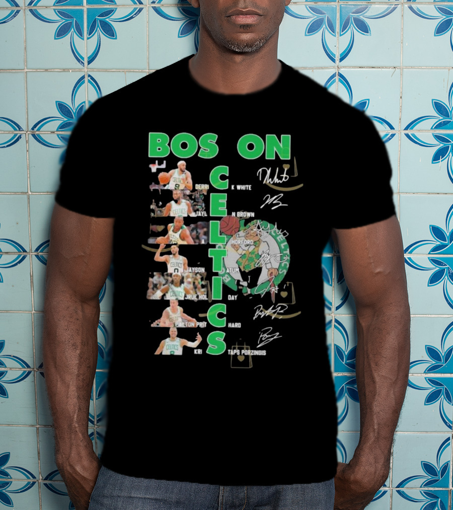 Boston Celtics Derrick White Jaylen Brown Jayson Tatum Jrue Holiday Al Horford Kris Porzingis Team Signatures T-Shirt