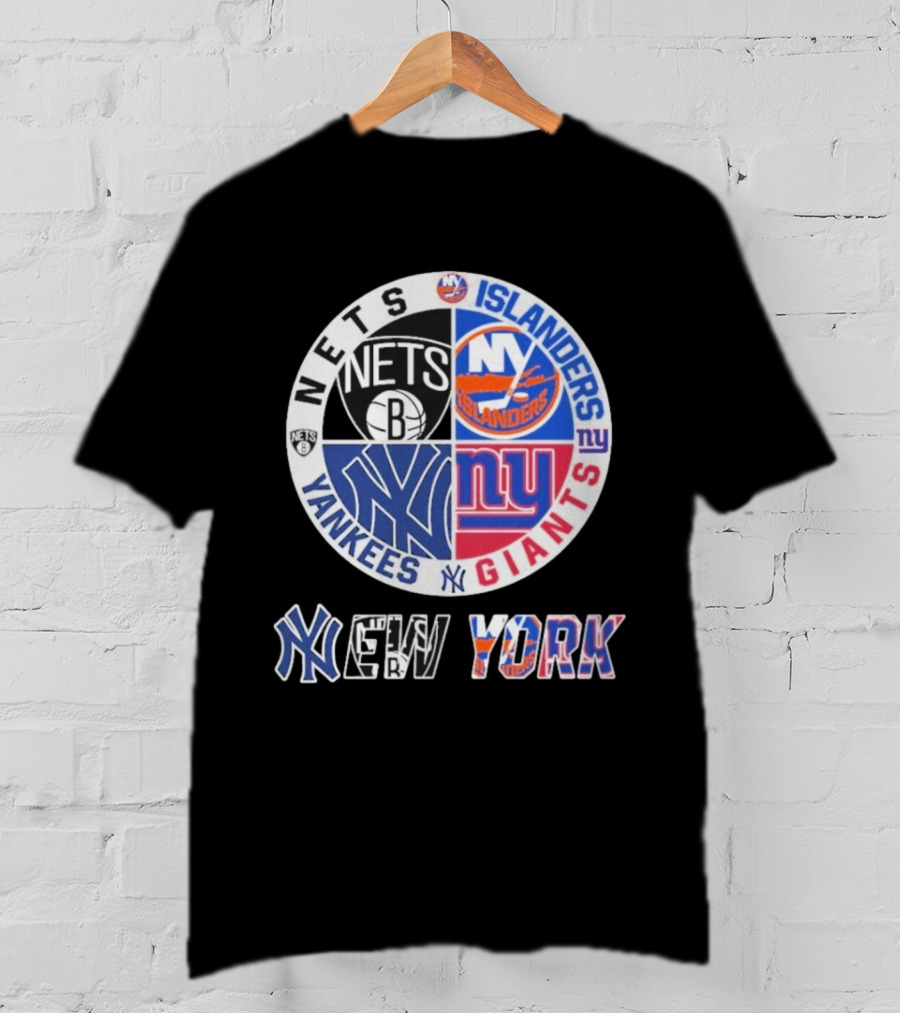 Brooklyn Nets New York Yankees Giants Islanders New York Multisport Team Circle T-Shirt