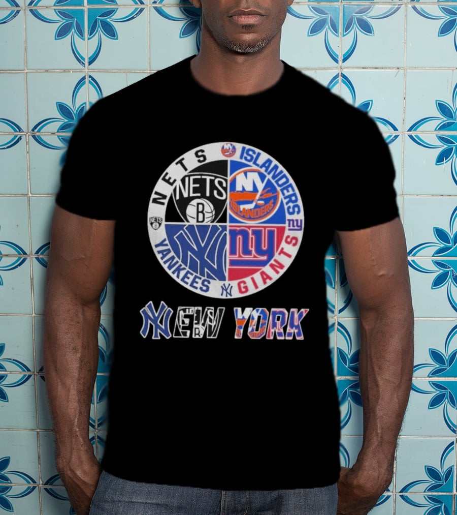 Brooklyn Nets New York Yankees Giants Islanders New York Multisport Team Circle T-Shirt