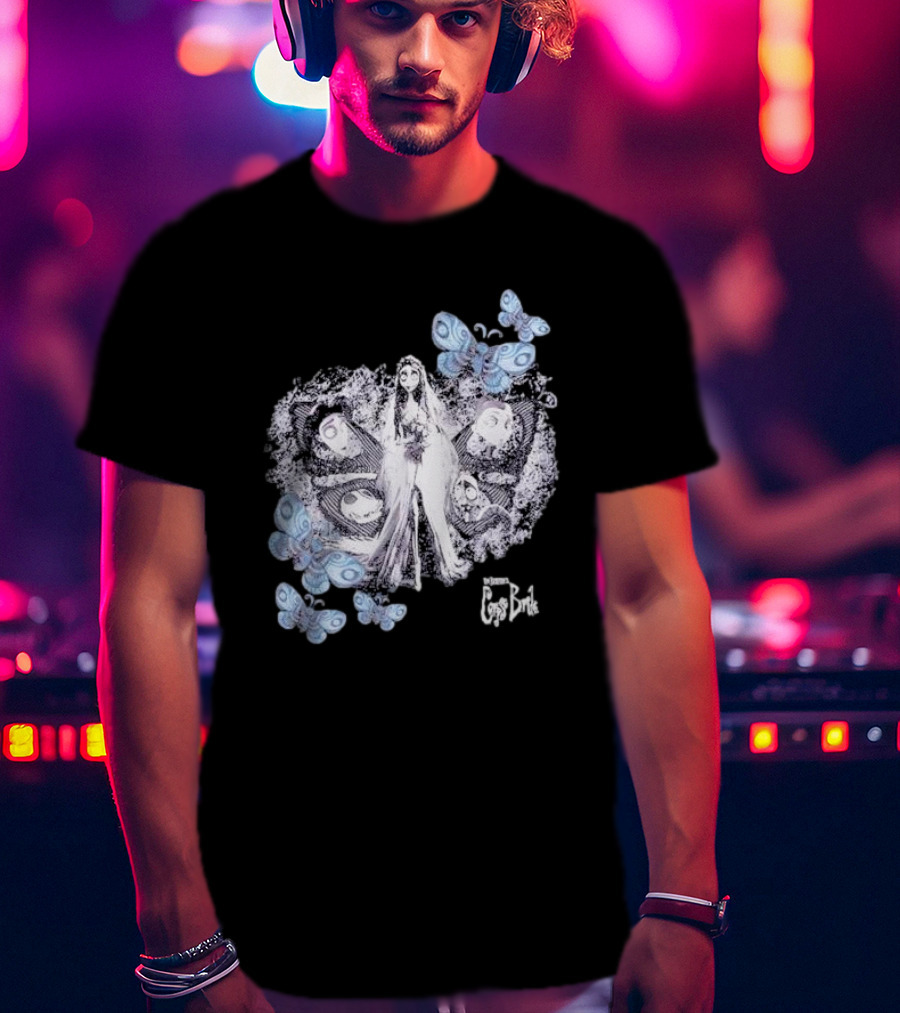 Corpse Bride Tim Burton Emily Tonal Collage With Butterflies T-Shirt