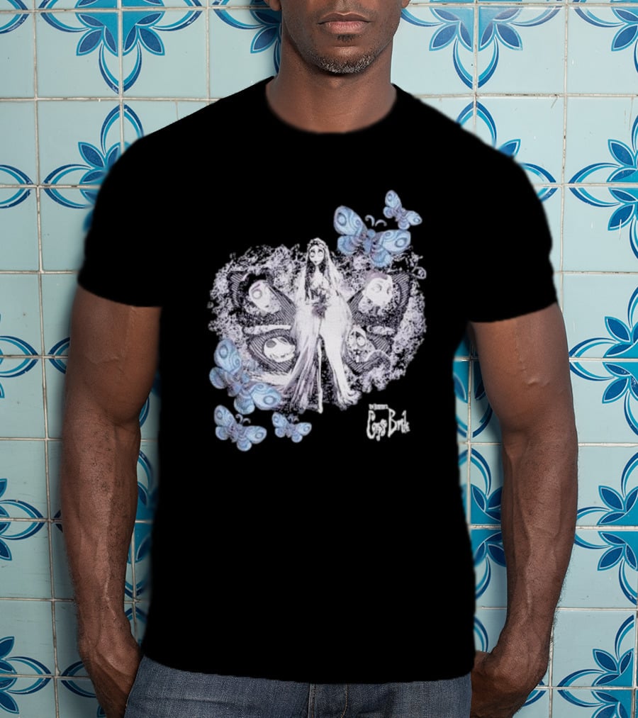 Corpse Bride Tim Burton Emily Tonal Collage With Butterflies T-Shirt