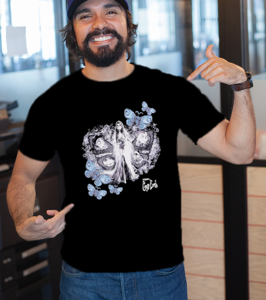 Corpse Bride Tim Burton Emily Tonal Collage With Butterflies T-Shirt