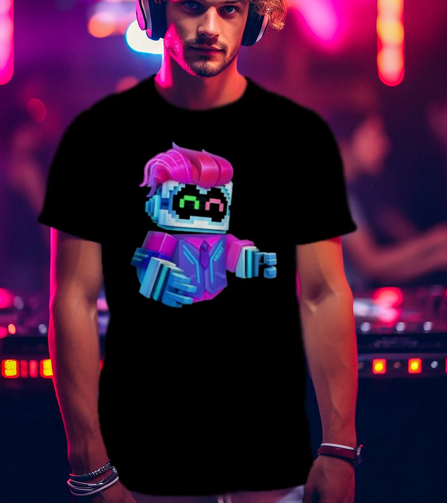 Cubic Games Cyber Robbie Pixelated Character Neon T-Shirt