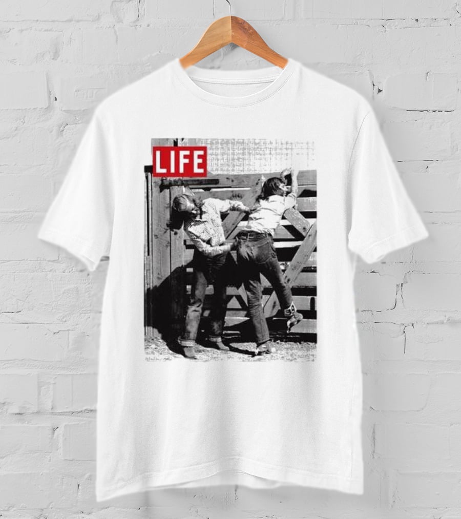 Life Magazine Cowboy Boys Playful Dust Off Fence Scene T-Shirt