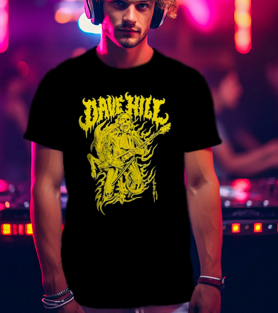 Dave Hill Skullface Yellow Flame Guitar Art By Tim Lehi T-Shirt