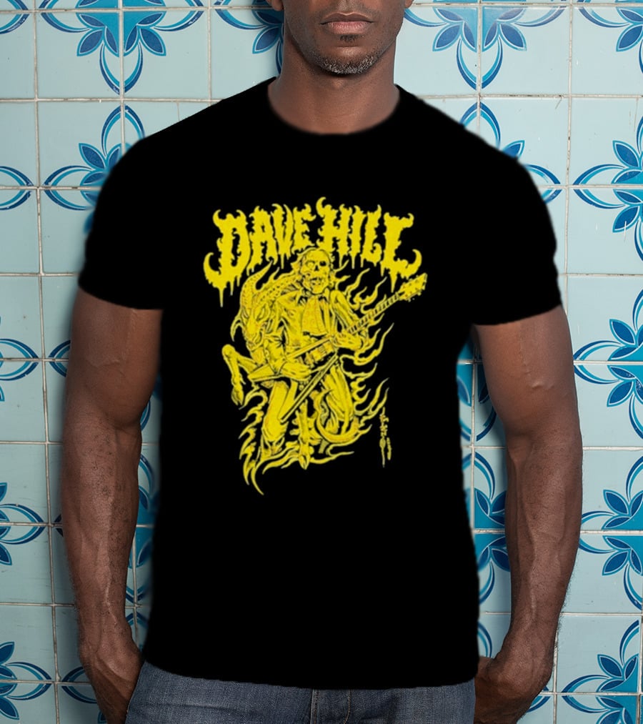 Dave Hill Skullface Yellow Flame Guitar Art By Tim Lehi T-Shirt