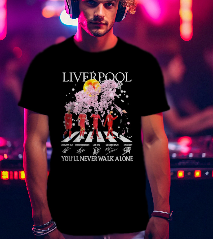 Liverpool You’ll Never Walk Alone Cherry Blossoms Bloom Virgil Van Dijk Dominik Szoboszlai Luis Diaz Mohamed Salah Arne Slot T-Shirt
