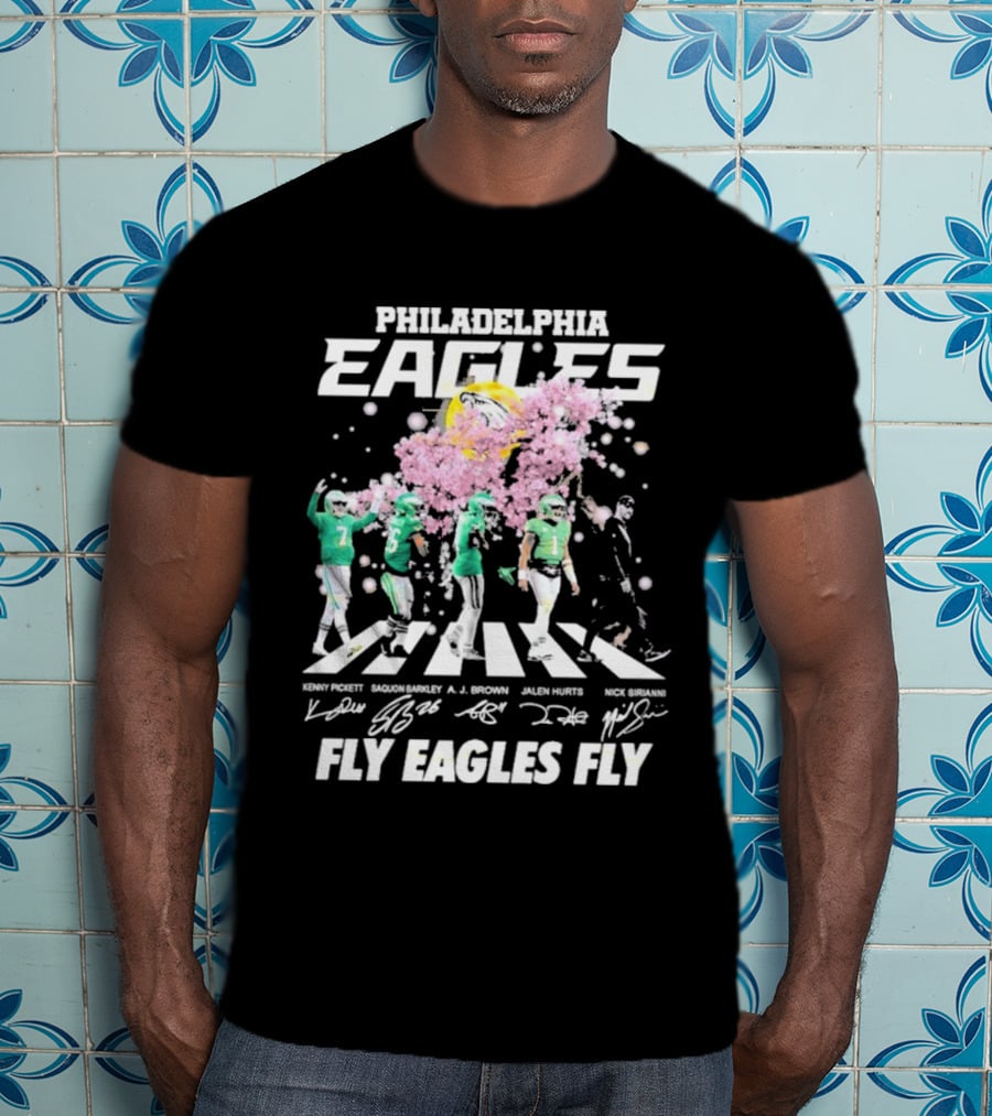Philadelphia Eagles Fly Eagles Fly Kenny Pickett Saquon Barkley A.J. Brown Jalen Hurts Nick Sirianni Signatures T-Shirt