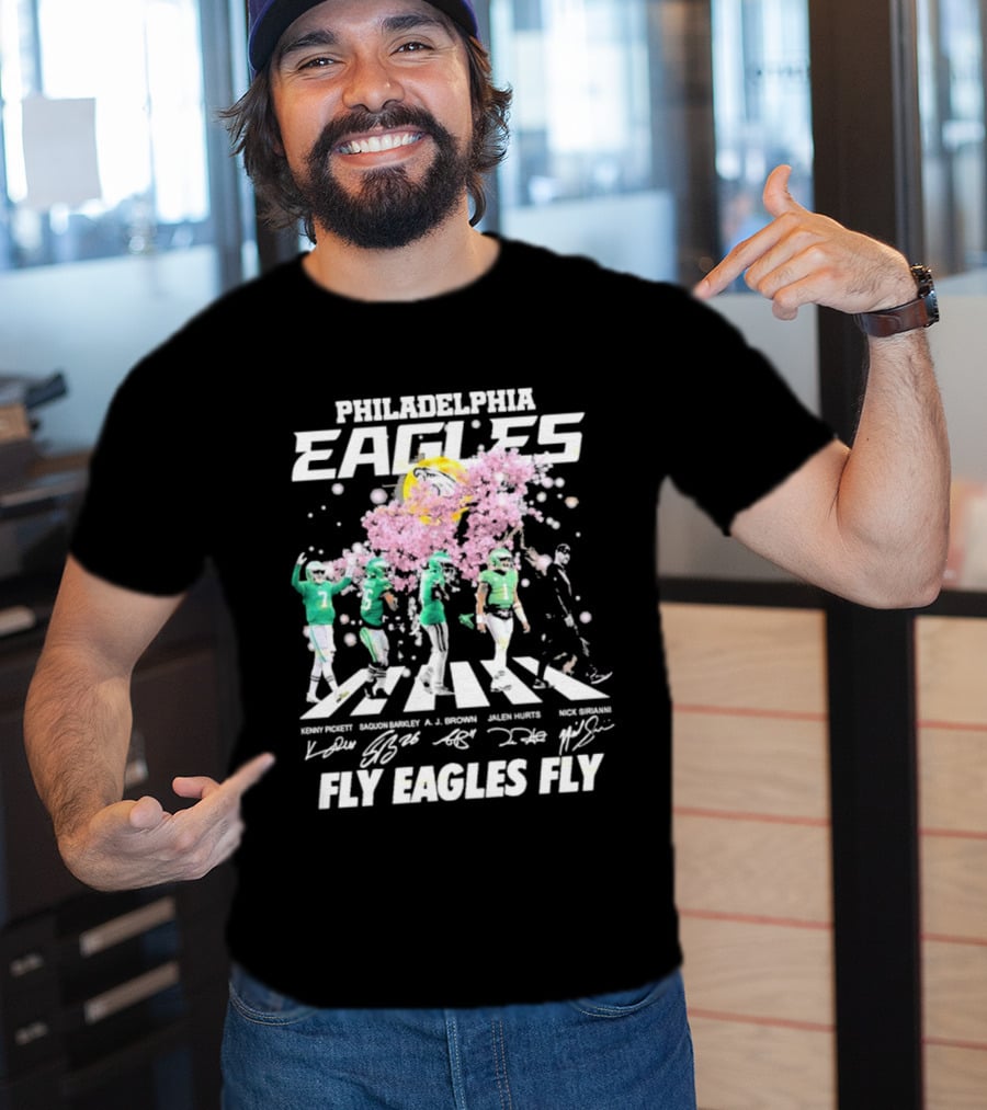 Philadelphia Eagles Fly Eagles Fly Kenny Pickett Saquon Barkley A.J. Brown Jalen Hurts Nick Sirianni Signatures T-Shirt