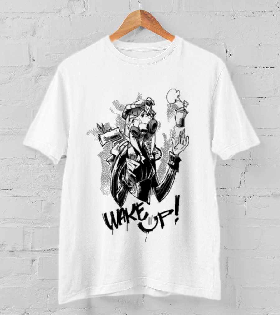 Warframe Aoi Wake Up Gas Mask Graffiti Style Character T-Shirt