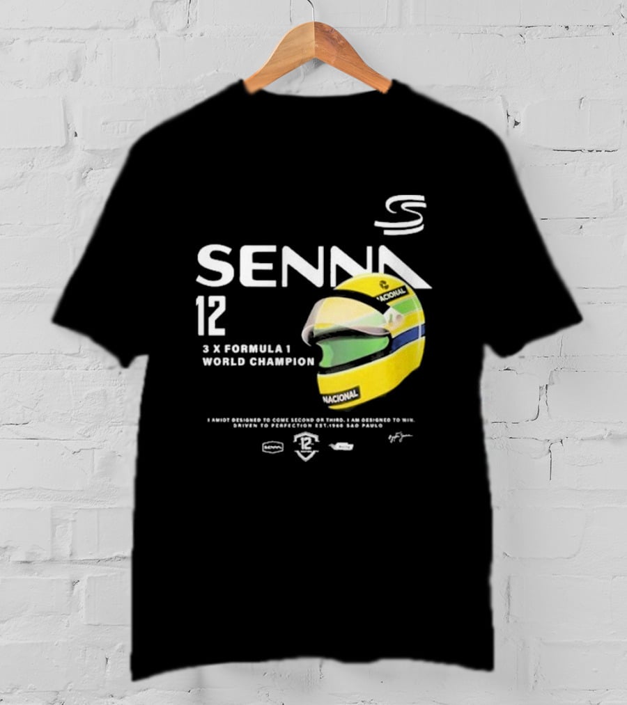 Senna 12 3x Formula 1 World Champion Driven To Perfection São Paulo Helmet T-Shirt