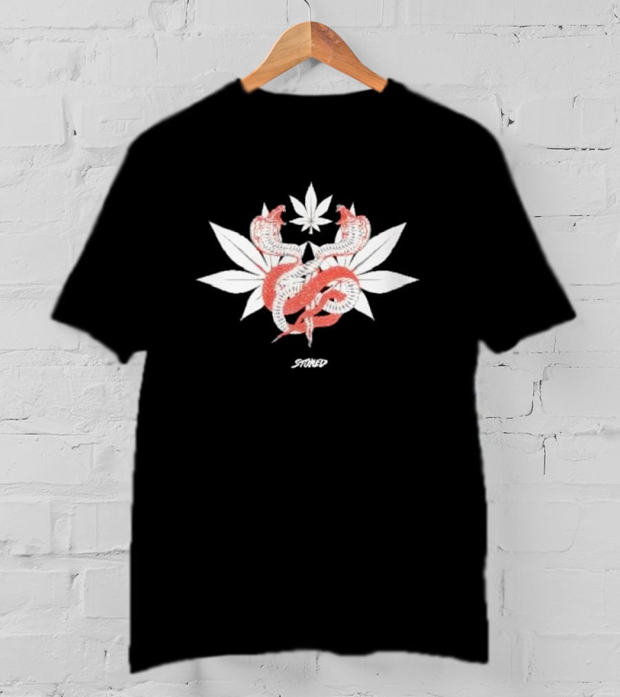 Stoned And Co Mystic Cobra Red Snakes With White Leaves T-Shirt