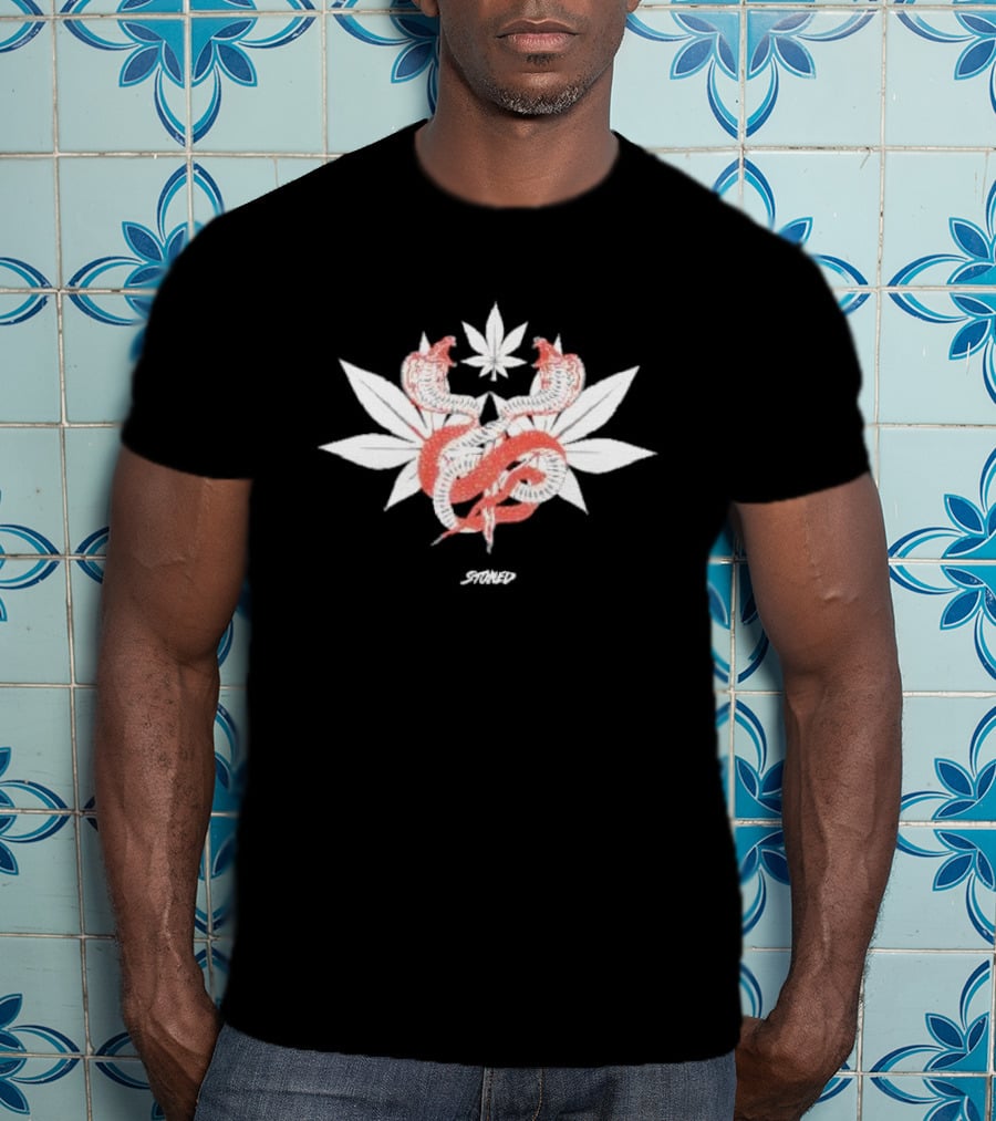Stoned And Co Mystic Cobra Red Snakes With White Leaves T-Shirt