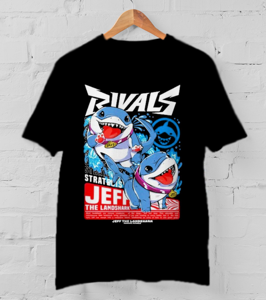Rivals Stratbois Jeff The Land Shark Anime Style With Blue And Red Cartoon T-Shirt