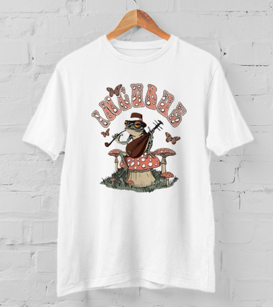 Incubus Shroom Frog Playing Mandolin With Butterflies And Mushrooms T-Shirt