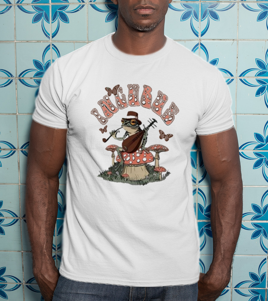 Incubus Shroom Frog Playing Mandolin With Butterflies And Mushrooms T-Shirt