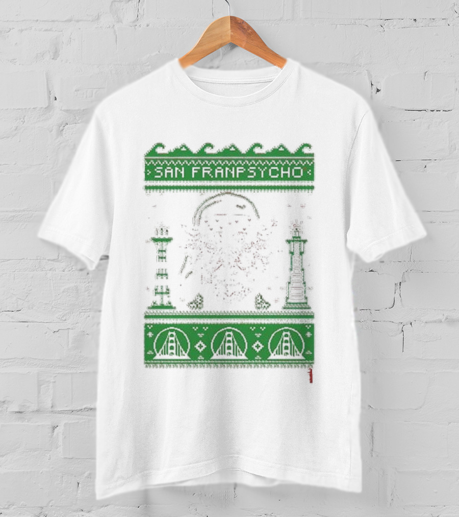 San Franpsycho Sfp Holiday Bridge Towers Snowflakes Green Holiday T-Shirt