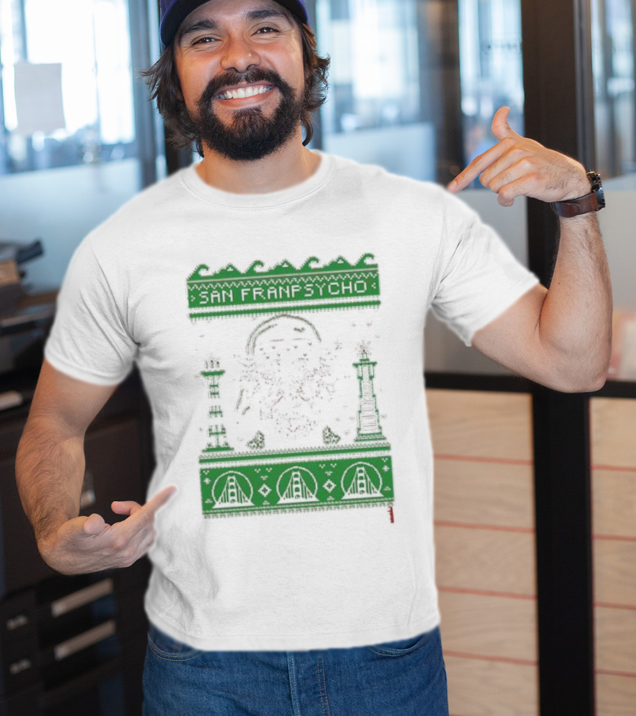 San Franpsycho Sfp Holiday Bridge Towers Snowflakes Green Holiday T-Shirt