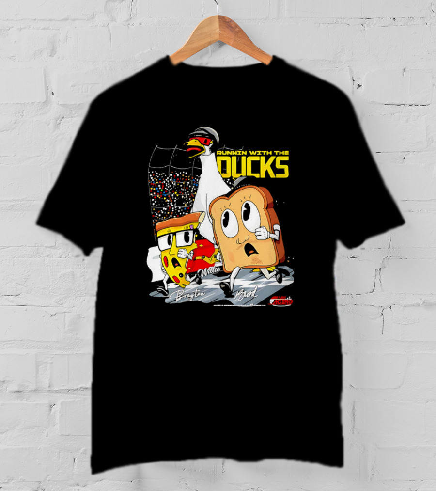 Running With The Ducks Brayton Brad Willie Cartoon Pizza And Toast Racing T-Shirt