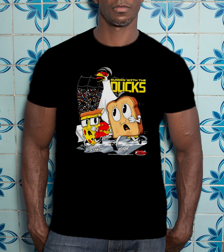 Running With The Ducks Brayton Brad Willie Cartoon Pizza And Toast Racing T-Shirt