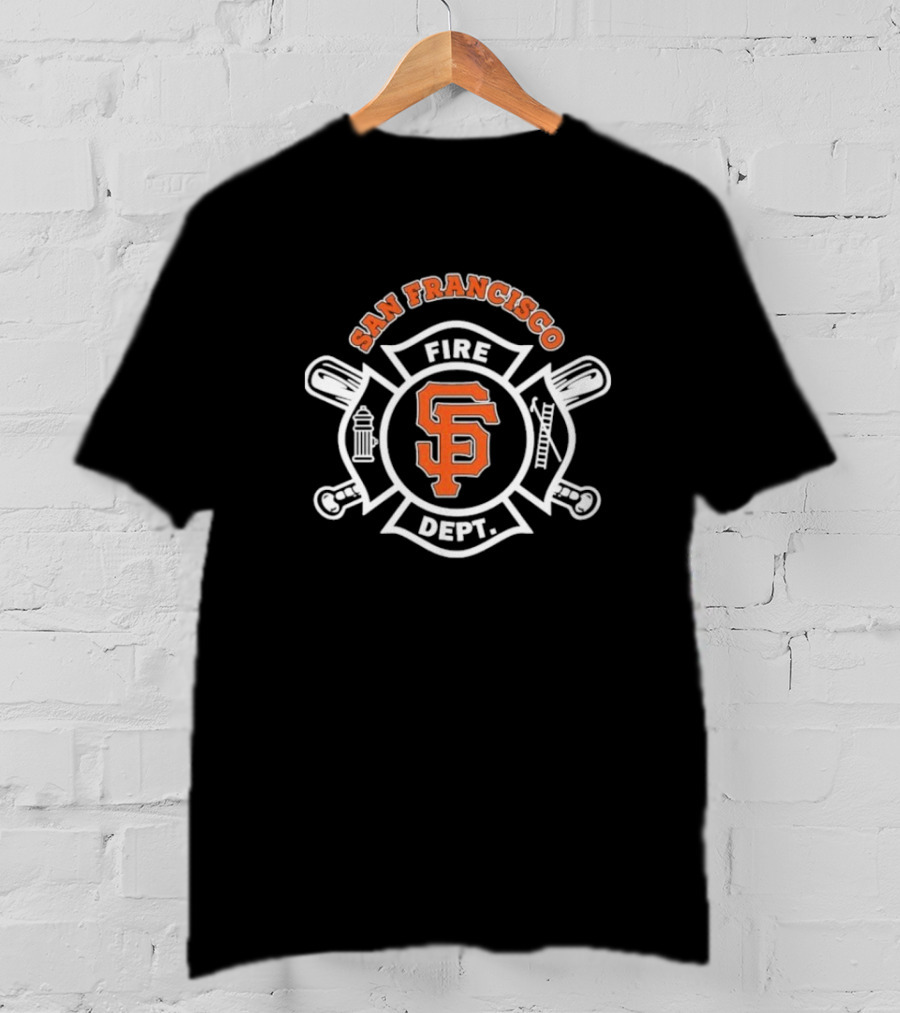 San Francisco Giants Fire Dept Firefighters SF Baseball Crossed Axes Ladder T-Shirt