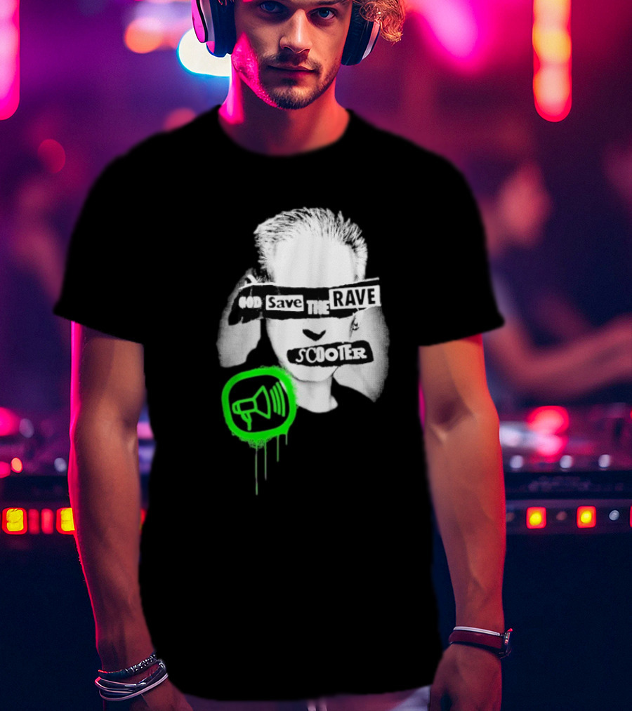 Scooter God Save The Rave Speaker Icon Bold Design T-Shirt
