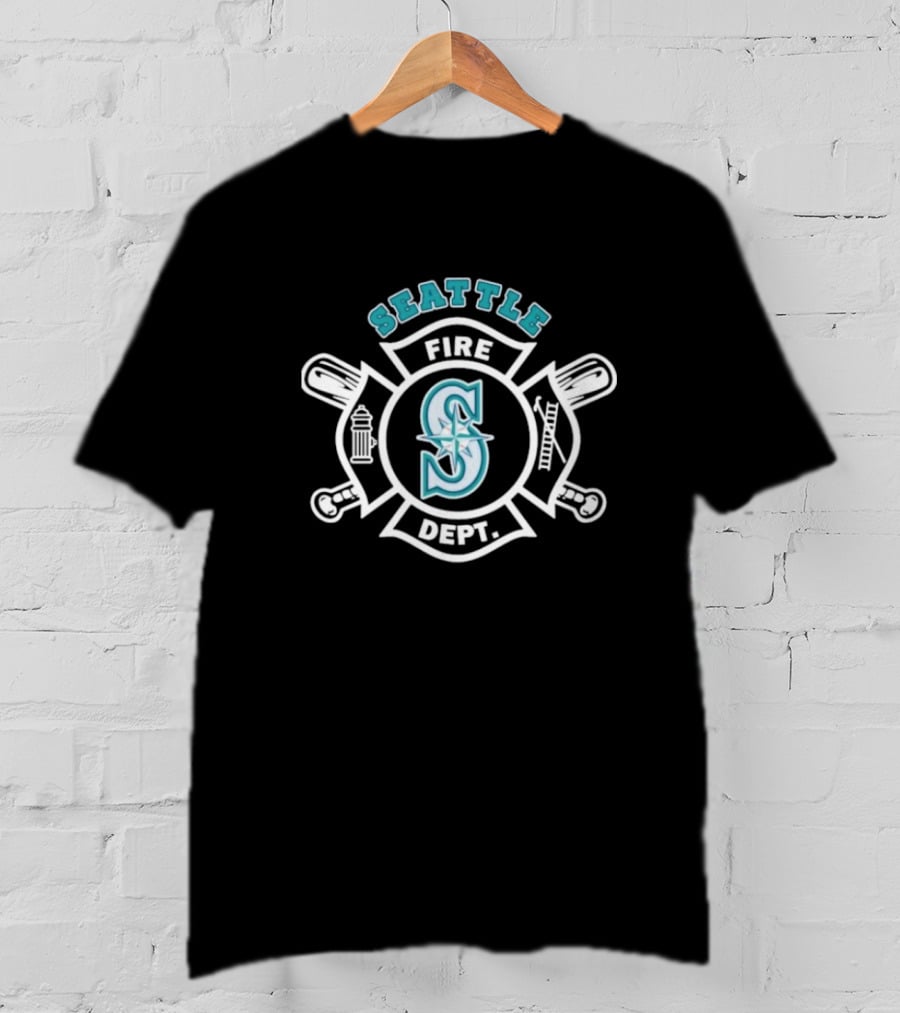 Seattle Mariners Fire Dept Firefighters Axes And Hydrant Emblem T-Shirt