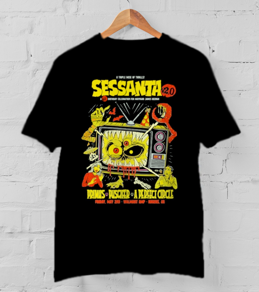 Sessanta 2.0 Event Primus Puscifer A Perfect Circle May 2 2025 Rogers AR Walmart AMP TV T-Shirt