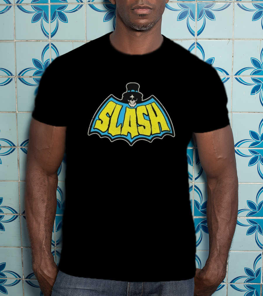 SLASH Batman Inspired Logo With Top Hat And Skull T-Shirt