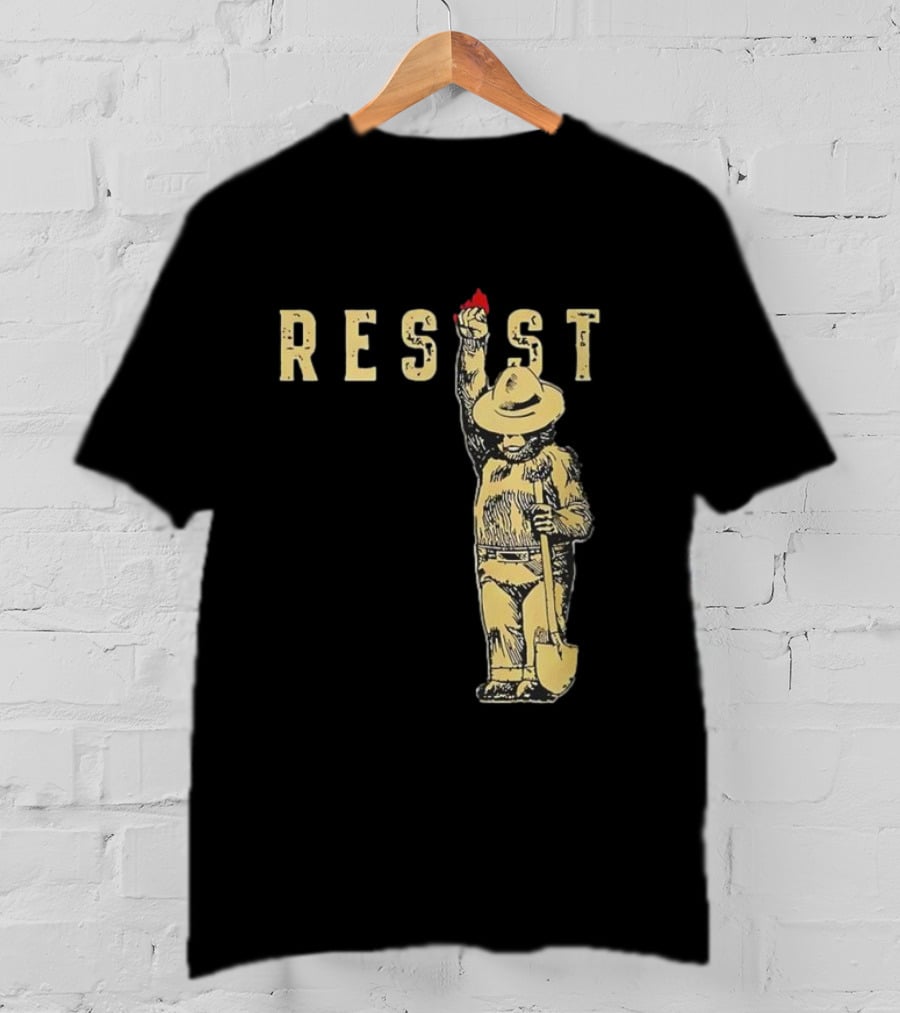 "Smokey Resist Firefighter Bear With Raised Fist And Shovel" T-Shirt