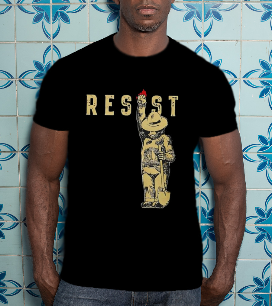 "Smokey Resist Firefighter Bear With Raised Fist And Shovel" T-Shirt