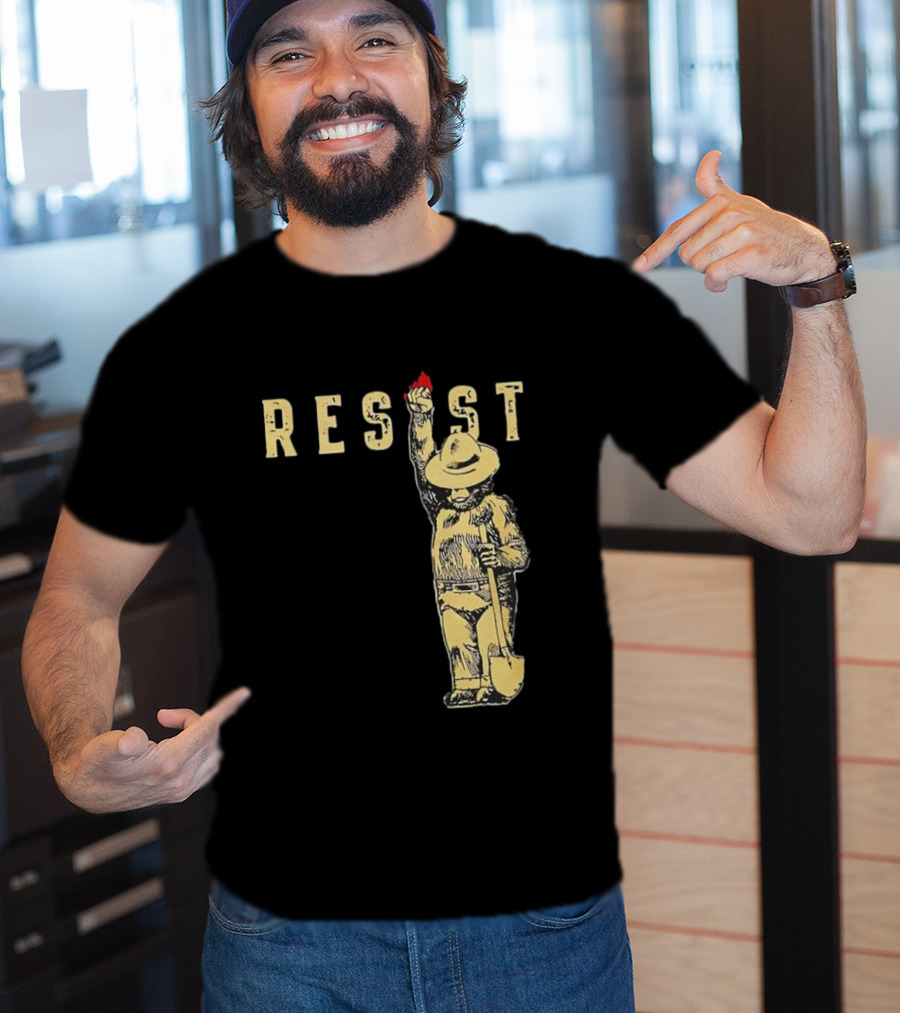 "Smokey Resist Firefighter Bear With Raised Fist And Shovel" T-Shirt