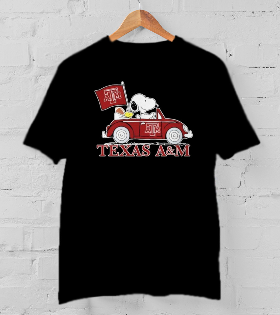 Snoopy Woodstock Driving Texas A&M Car Peanuts T-Shirt