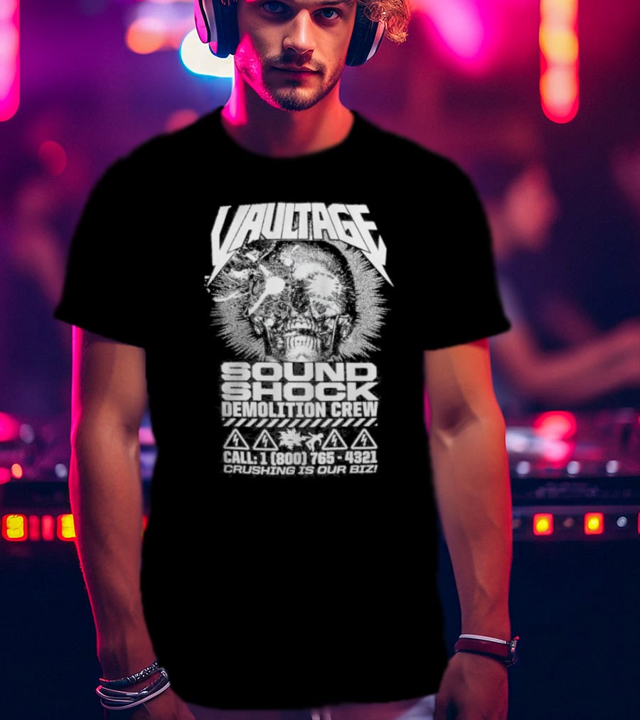 Vaultage Space Laces Sound Shock Demolition Crew Crushing Is Our Biz Skull T-Shirt