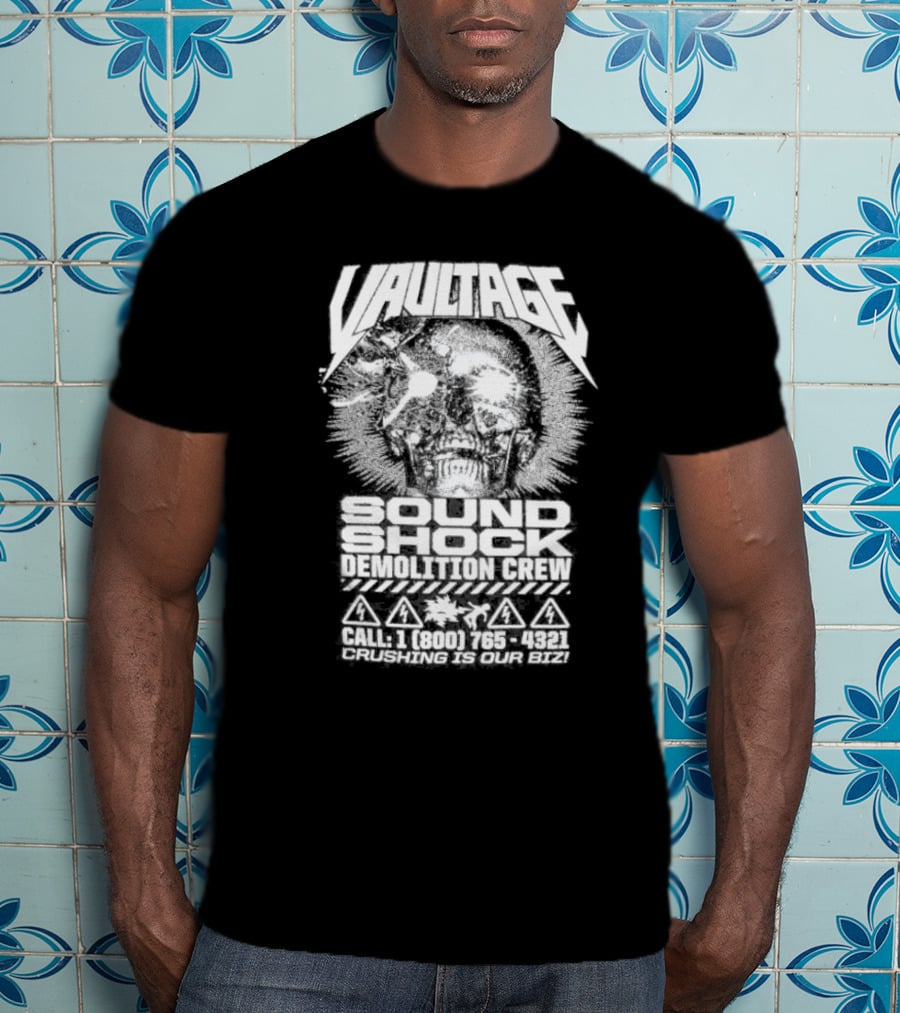 Vaultage Space Laces Sound Shock Demolition Crew Crushing Is Our Biz Skull T-Shirt