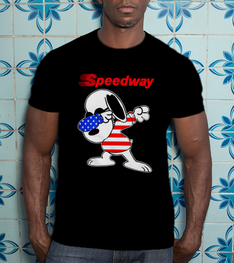 Speedway Snoopy Dabbing American Flag Outfit T-Shirt