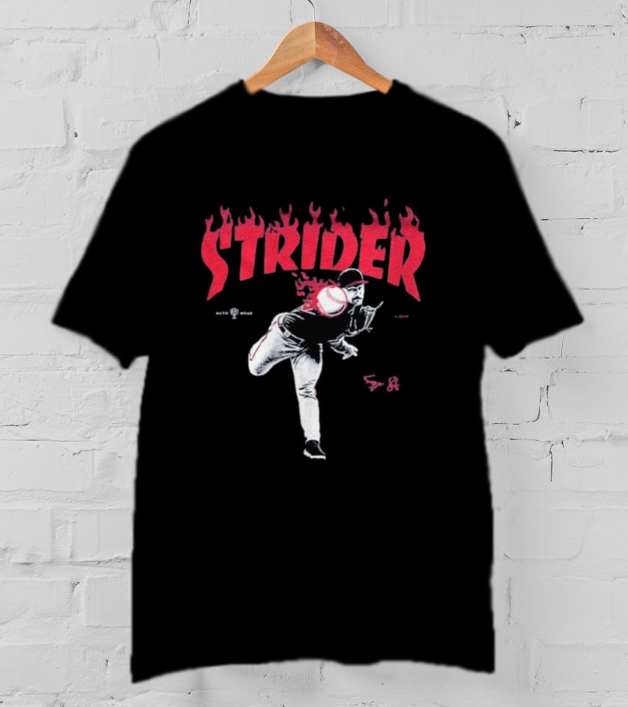 Strider Flames Baseball Pitcher Throwing Action T-Shirt