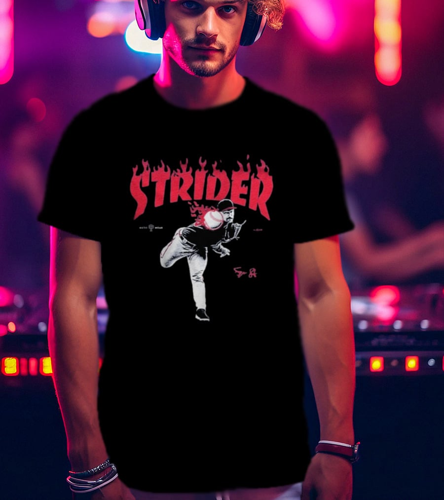 Strider Flames Baseball Pitcher Throwing Action T-Shirt