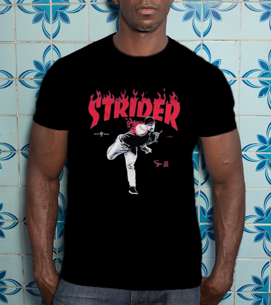 Strider Flames Baseball Pitcher Throwing Action T-Shirt