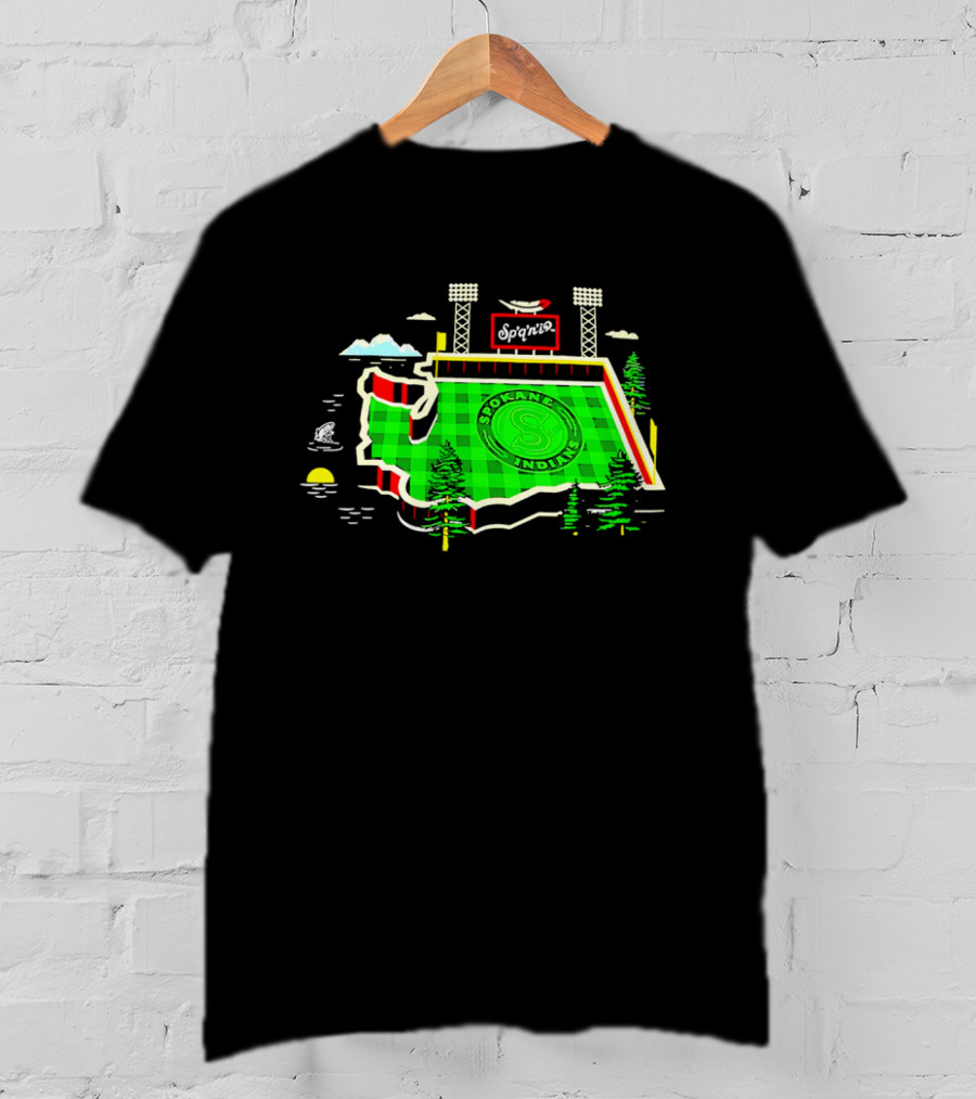 Spokane Indians Stadium Washington State Map Baseball Field T-Shirt