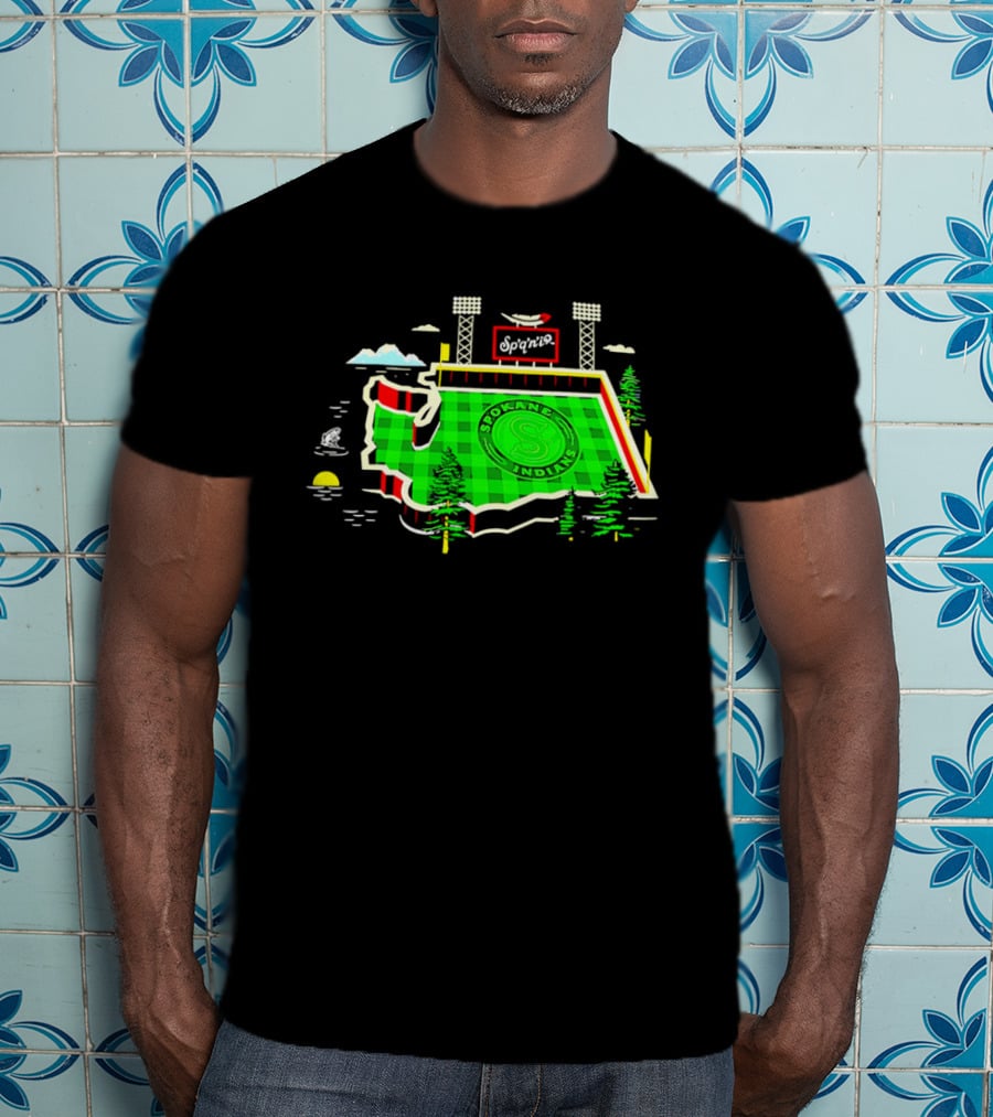 Spokane Indians Stadium Washington State Map Baseball Field T-Shirt