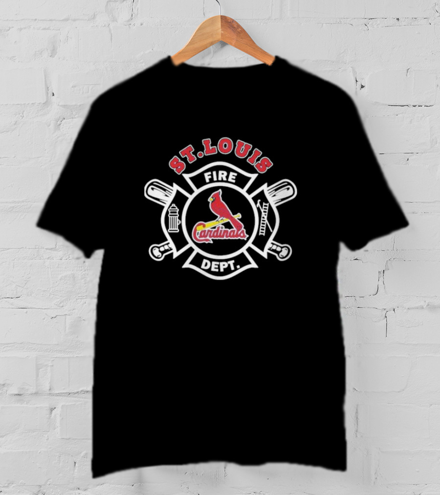St Louis Cardinals Fire Dept Firefighters MLB Collaboration With Symbolic Badge And Equipment T-Shirt