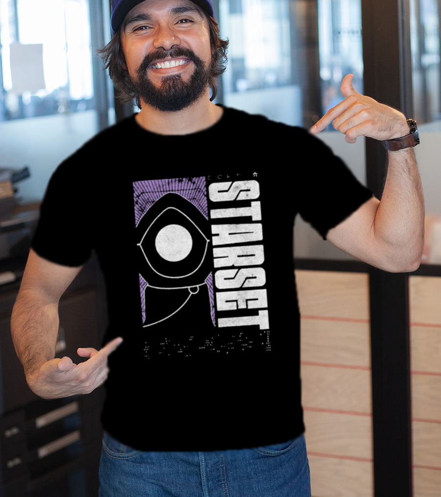 Starset Echo Purple Hooded Figure Bold White Text T-Shirt