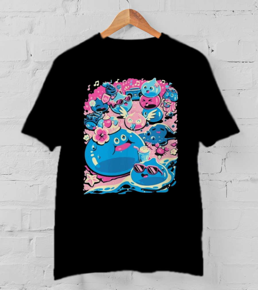 Summer Slimes Cute Blue And Pink Watercolor Style Festival Fun T-Shirt