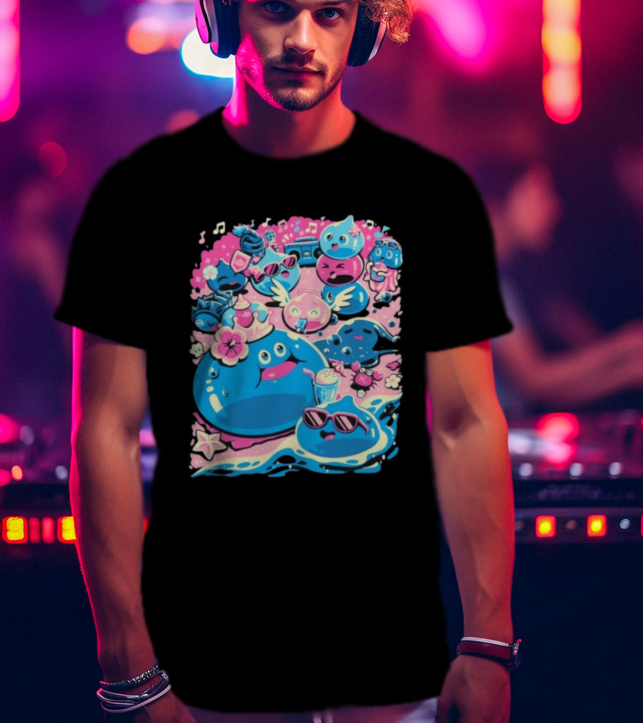 Summer Slimes Cute Blue And Pink Watercolor Style Festival Fun T-Shirt