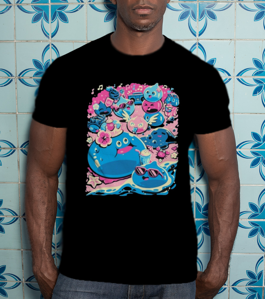 Summer Slimes Cute Blue And Pink Watercolor Style Festival Fun T-Shirt