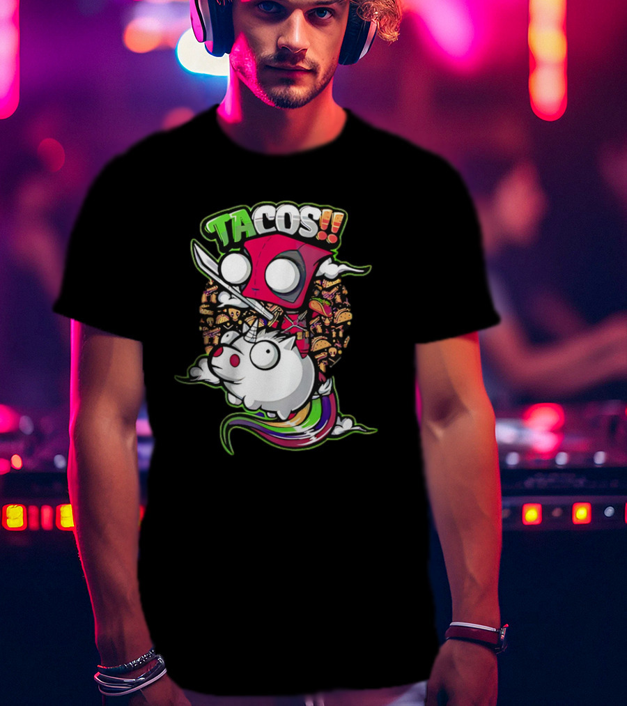 Tacos Deadpool Riding Unicorn Surrounded By Tacos Cartoon T-Shirt